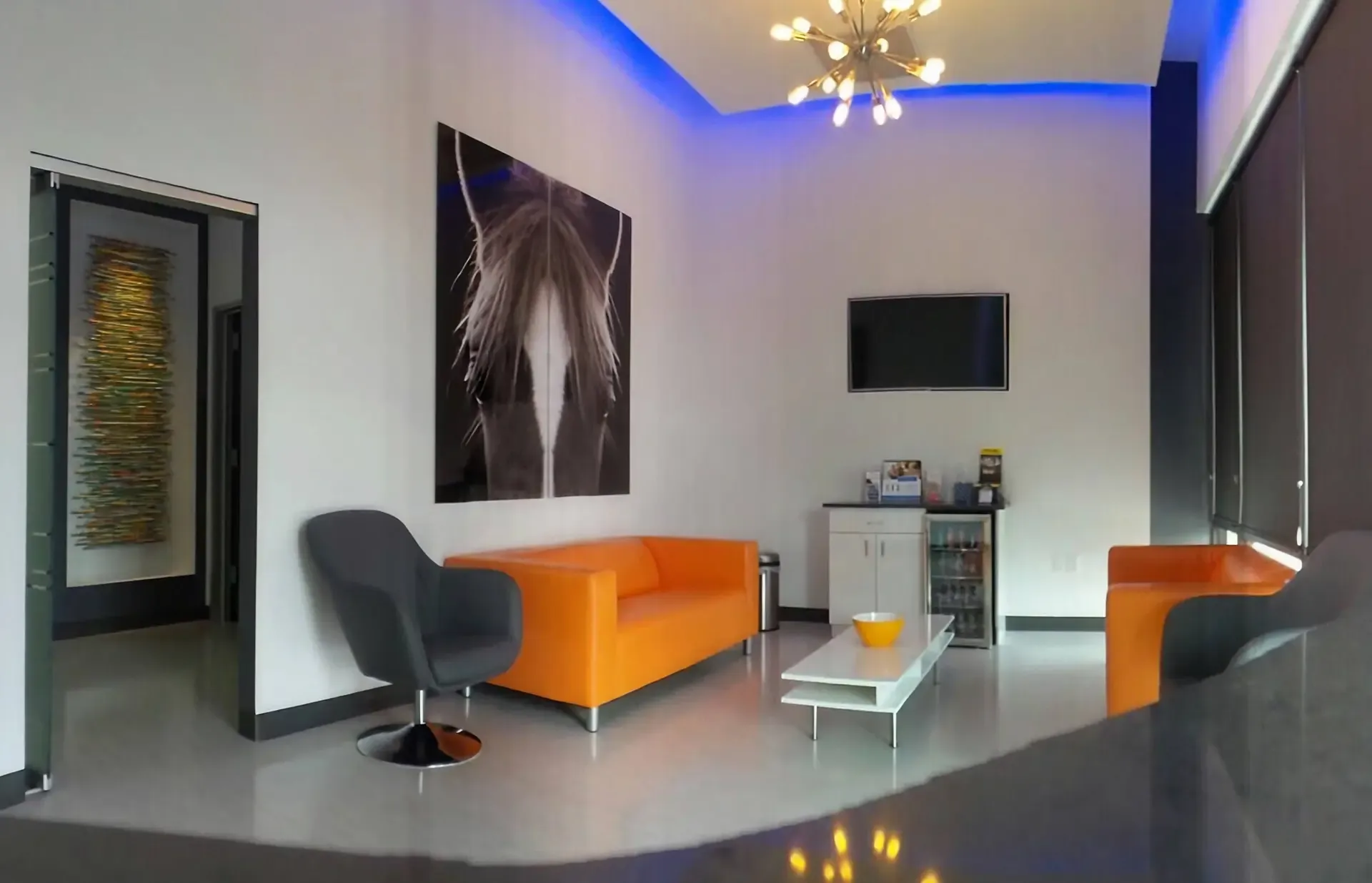 Modern waiting room at Town Center Dental Cedar Park, a dentist in Cedar Park, TX