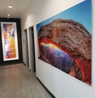 Hallway with landscape artwork at our Cedar Park dental office